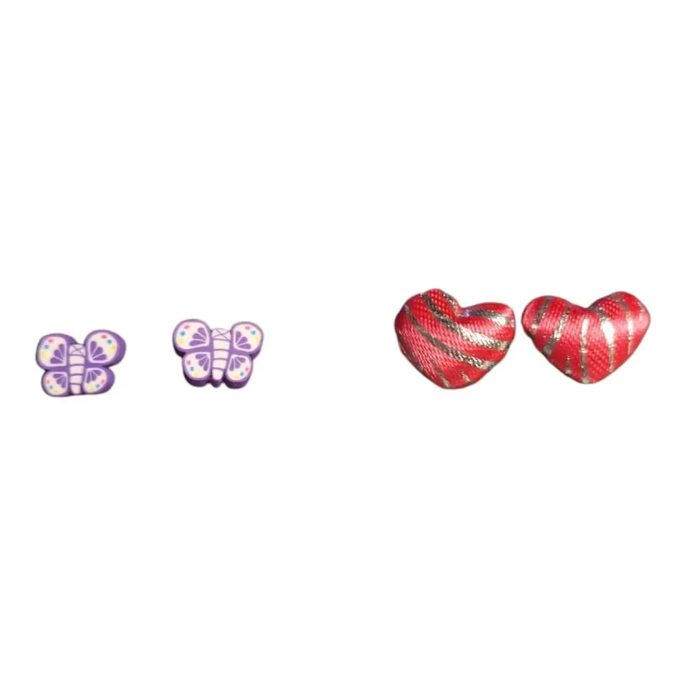 Girls Earrings Bundle Butterfly Studs + Heart Studs